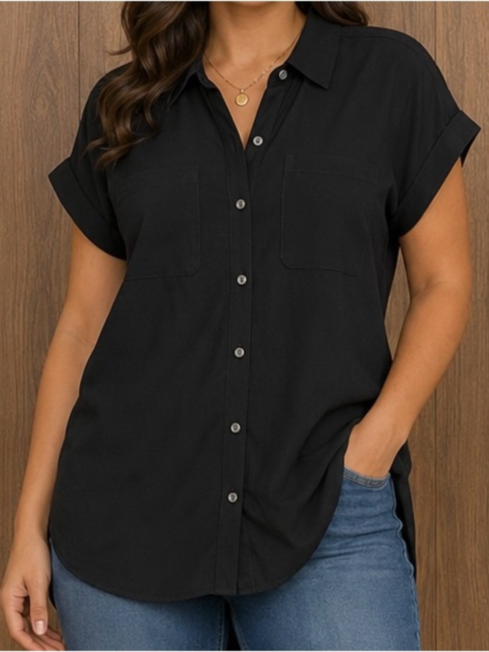 Taylor Brand Casual Button-Front Black Women's Shirt Size Small P. NWT